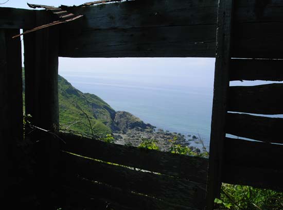 View out from a railway shack between Kirk Michael and Peel